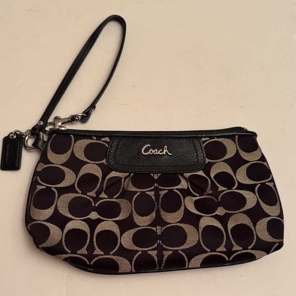 Coach Handbags - Coach Black and Silver Signature Wristlet